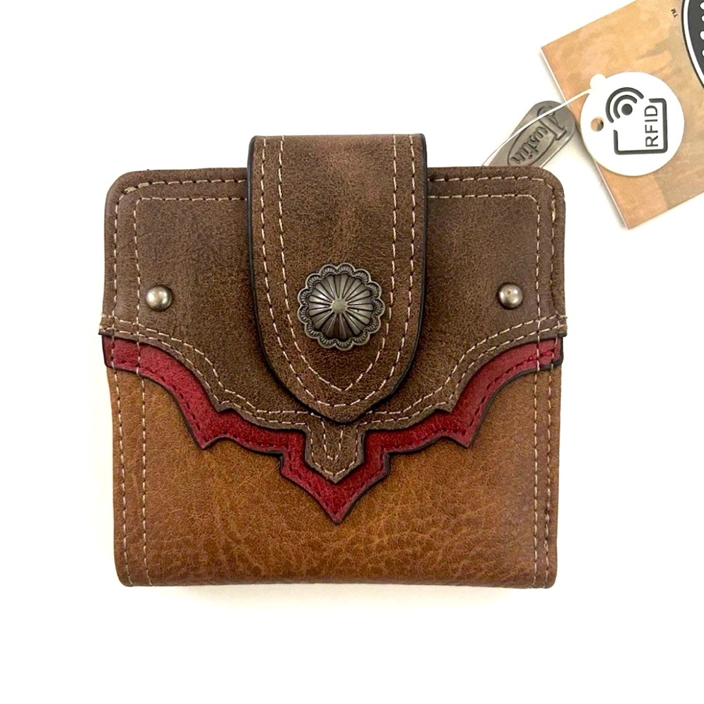 Justin Western Brown Concho Compact Bifold Wallet NWT